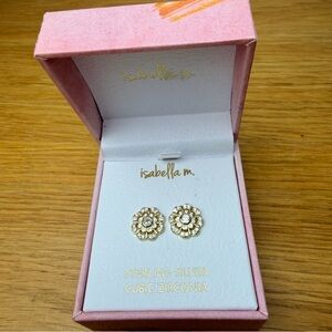 Isabella M gold-plated sterling silver stud earrings w crystals NWT